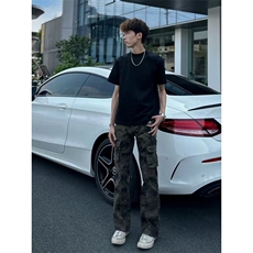 美式复古迷彩微喇工装裤男女cleanfit修身牛仔裤SXK397P51，男装牛仔裤，星座1112-1