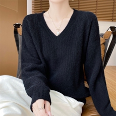 2025秋冬新款羊绒衫女100纯羊绒气质V领宽松纯色毛衫简约针织套衫，女装羊毛衫，绒汀羊绒