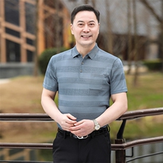 2025新款夏季爸爸装真口袋短袖t恤中老年男装翻领休闲冰丝POLO衫，男装T恤，星座1109