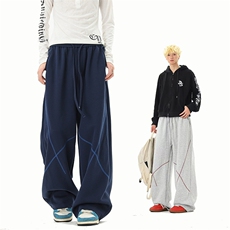 8XL-M直筒卫裤男宽松撞色哈苏线休闲运动裤设计感长裤子K9175P48，男装休闲裤，电商D206-1