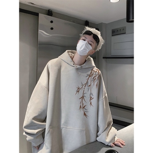 抖音品质秋季新款新中式竹叶印花麂皮绒卫衣wljp262-特45控79图片
