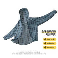 特批P35无差价夏季复古大码连帽格子薄款透气防晒衬衫外套男J5210，男装衬衫，电商A001-1