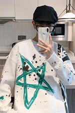！2023秋冬新款男士五角星扎染印花毛衣潮牌针织衫M313P65，男装针织衫/毛衣，电商B220
