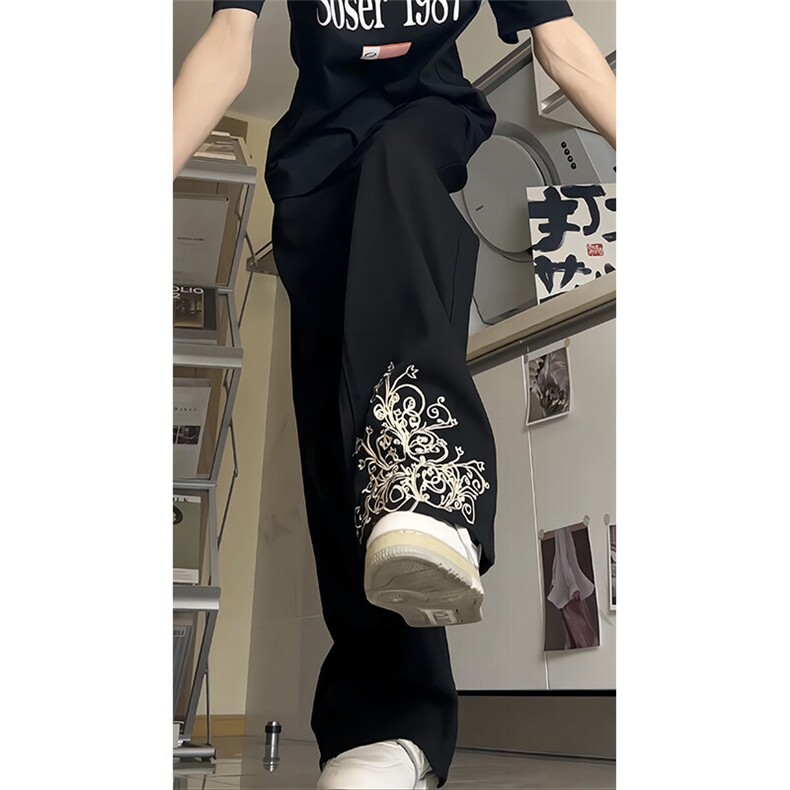 24年新款美式黑色牛仔裤设计感刺绣宽松休闲直筒XZ1002-K7750-P60,男装牛仔裤,星座908