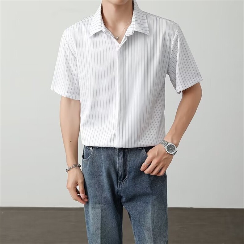夏款男短袖衬衫竖条纹宽松内扣衬衣加大码S-4XL CS0008 P38图片