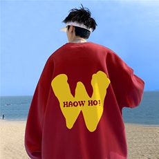 ！直播品质重磅宽松大码港风黄色W印花圆领卫衣WY115-特p28，男装卫衣，星座508（原C305）