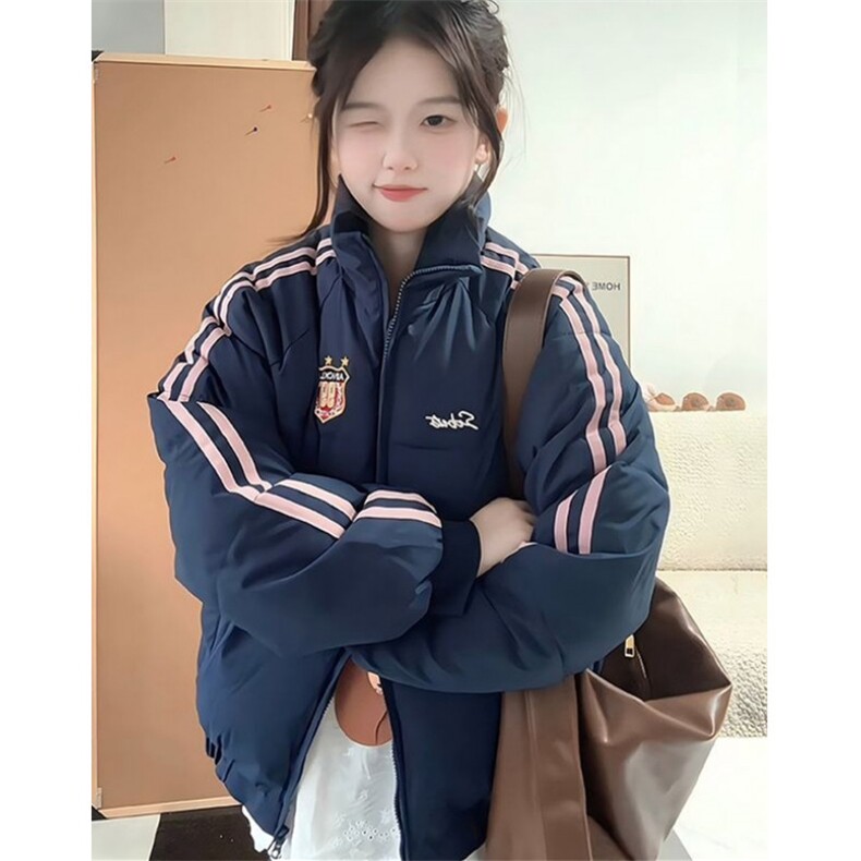 学院风拼接条纹面包服宽松加厚棉服女外套冬季M12508,男装棉衣,星座1116A（原606A-3）