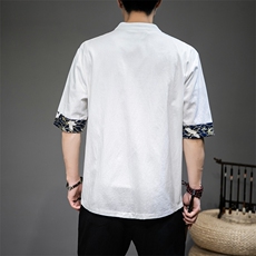 2021中国风大码短袖衬衣男棉麻宽松盘扣半袖衬衫QT6005-CS89-P35，男装衬衫，星座1112-5（原712-5）
