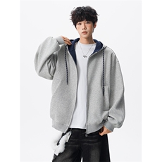 8XL-M秋连帽卫衣男宽松休闲纯色拉链开衫外套拼色帽衫运动WY27P65，女装短外套，电商D206-1