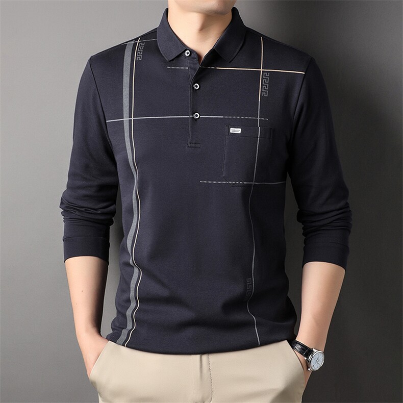 AG2606钱塘2020-3春秋薄款商务休闲条纹中年男士长袖T恤P57，男装T恤，钱塘207-3