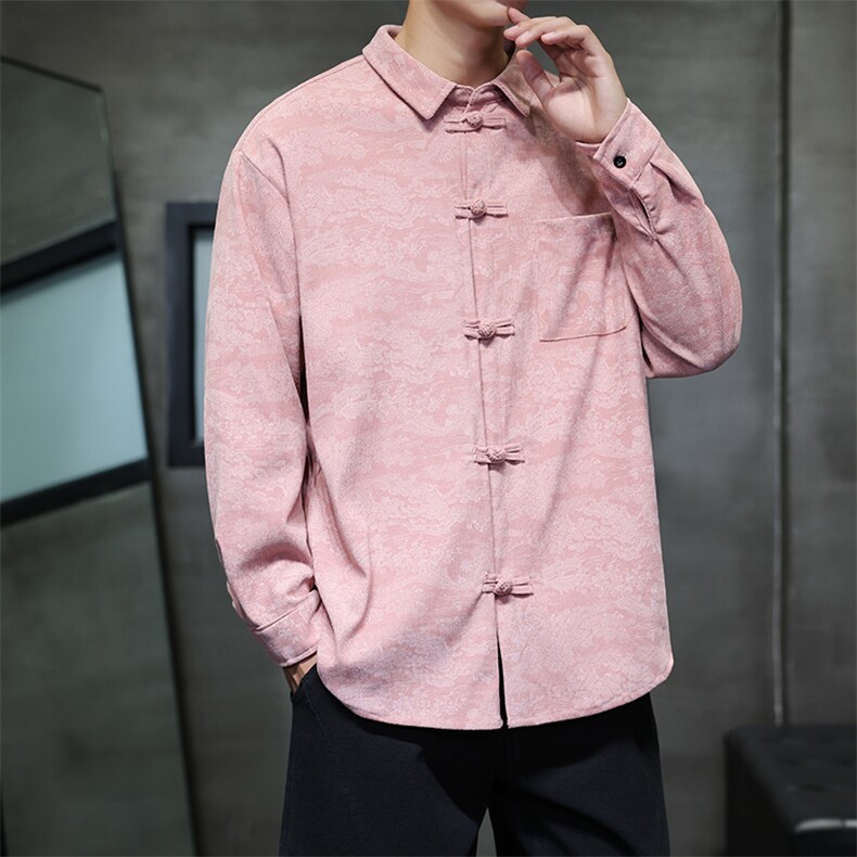 2026春装新款灯芯绒清明上河图风盘扣唐装汉服2535-P60,男装民族服装,电商A057B