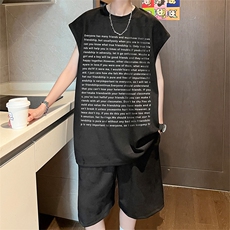 直播美式麂皮绒宽松背心无袖t恤短裤大码两件套套装TZ26-P58，男装T恤，电商A486