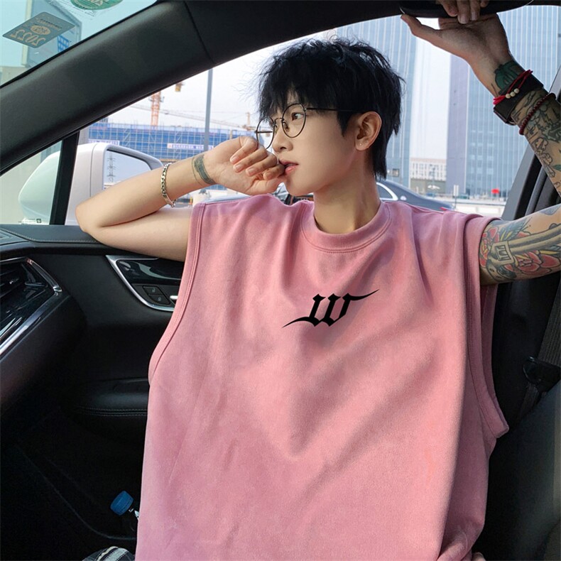 12025夏季新款男士印花麂皮绒无袖T恤百搭背心TLBX15特P18,男装T恤,电商B220