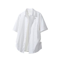 白底平铺立体亚麻短袖衬衫男夏季宽松慵懒大码衬衣外套DC28002P50，男装T恤，电商B312
