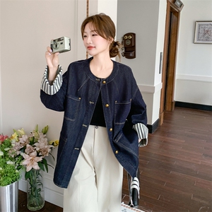 条纹拼接牛仔外套女2025春季新款休闲超火小个子宽松百搭夹克上衣图片
