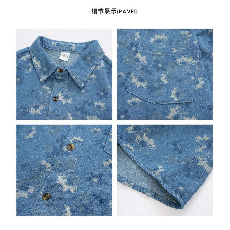 夏季印花牛仔衬衫高级感百搭中性风bf宽松开衫短袖衬衣KL31P48,男装衬衫,星座1013-1