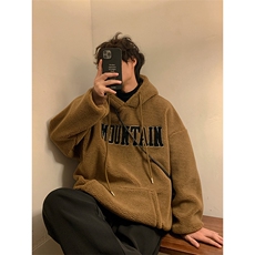 WY2804-P75毛巾绣羊羔毛连帽卫衣男士大码加厚保暖外套棉衣控98，男装棉衣，电商B280-1（原A049）