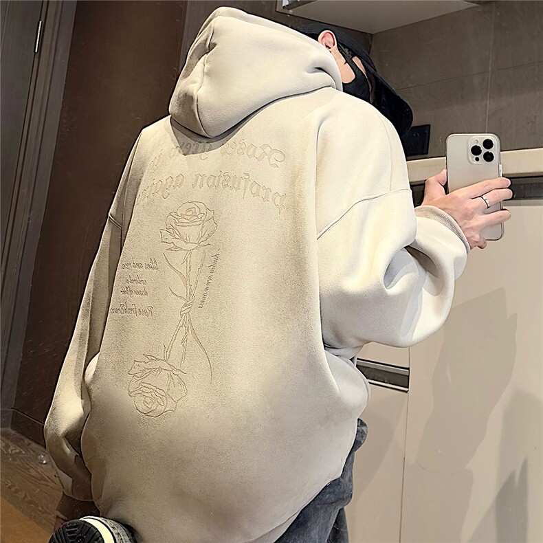 大大码重磅烧花麂皮绒连帽卫衣常规P58控78加绒加厚P65控88,男装卫衣,电商A422-1