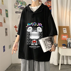 LD54214-P45连帽短袖t恤男大码胖子带帽五分袖中袖，男装T恤，电商A040