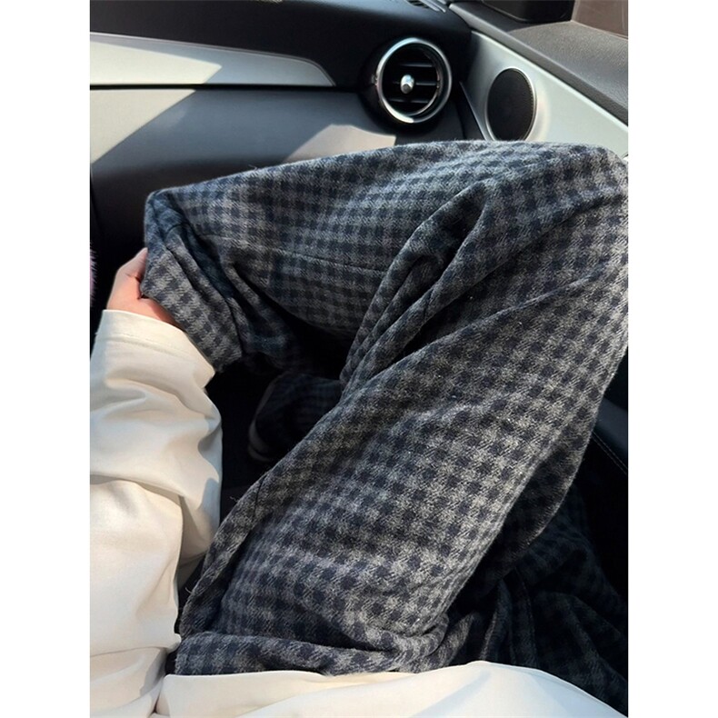 特批P35无差价秋季新款港风复古格子毛呢拖地大码休闲裤男K5795，男装休闲裤，电商A001-1