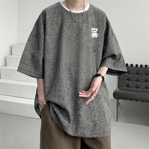 风复古亚麻短袖男棉麻t恤男半袖 ZT71292-P35图片