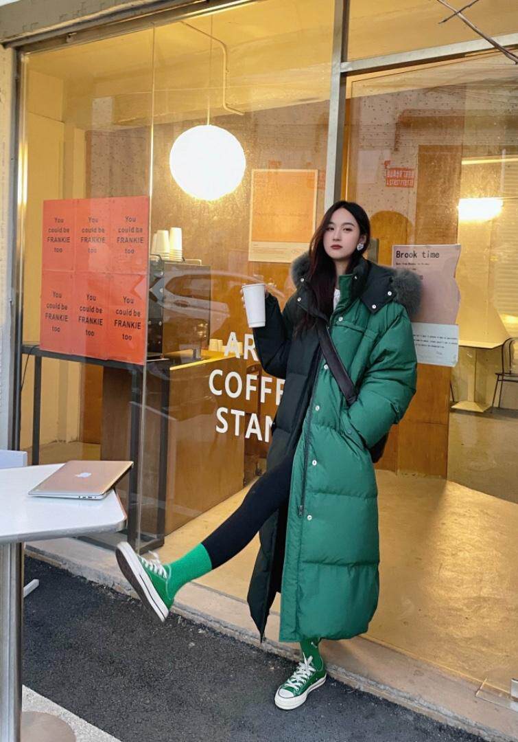 拼色大毛领羽绒服，女装羽绒服，Double Seven