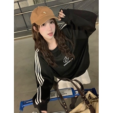 EE068-P55卫衣男女情侣薄款2024潮宽松设计感条纹圆领韩版上衣，男装卫衣，星座911-3