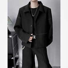 黑色短款垫肩西装外套男痞帅夹克老钱风穿搭dk西服W6555-P63，男装夹克，星座412-2