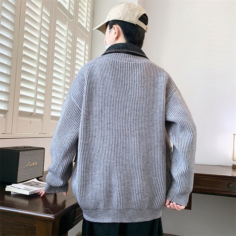 现货84877-特P88秋冬新款针织开衫毛衣男外套假两件拼接港风,男装针织衫/毛衣,电商D310B