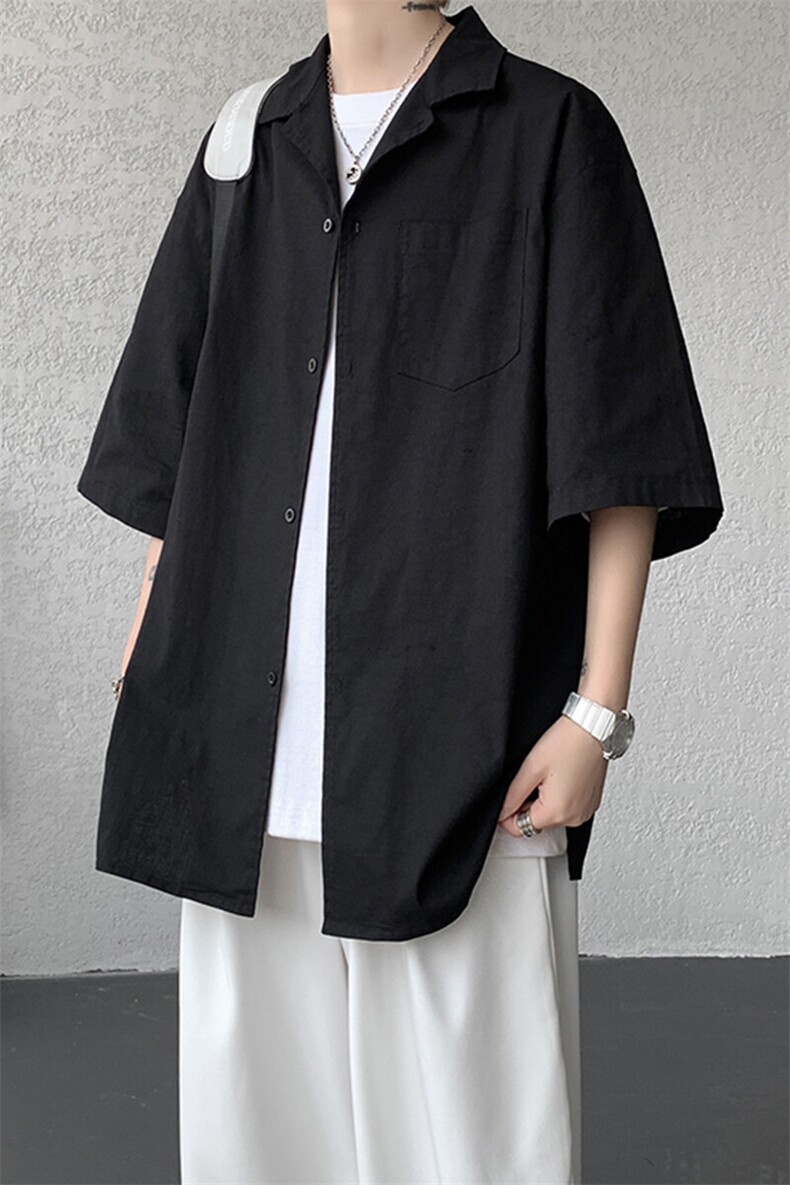 8XL-M亚麻短袖衬衫男夏薄款宽松休闲百搭大码半袖衬衣DC28002P50,男装衬衫,电商B312