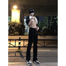 B221美式ins高街暗黑拉链小脚弹力破洞牛仔裤LK23060-P65控88，男装牛仔裤，电商B221