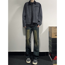 B221美式ins高街暗黑光版修身微喇牛仔裤LK23137-P55控78，男装牛仔裤，电商B221