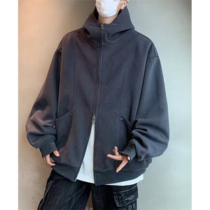 双拉链开衫卫衣男秋季高街痞帅宽松休闲连帽外套 WX997图片