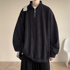 纯色拉链立领卫衣男2025秋冬季日系复古潮牌宽松bf风情侣提花外套，女装短外套，星座506A
