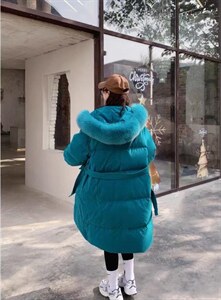 韩东大门同款腰带长款羽绒服图片