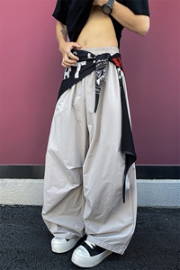 8XL-M 美式复古撞色屁帘工装伞兵裤男褶皱设计感宽松阔腿裤P68图片