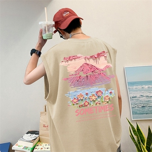 直播品质 重磅纯棉 220克美式印花宽松背心男女无袖t恤潮BX315P25图片