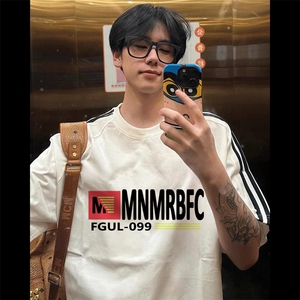 夏季美式高街重磅纯棉三条杠织带撞色男女短袖T恤STG305特P25图片