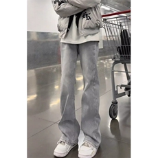 水泥烟灰色微喇牛仔裤男款显瘦显腿长裤子加绒直筒弯刀裤NXT105，男装牛仔裤，星座1116A（原606A-3）