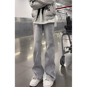 水泥烟灰色微喇牛仔裤男款显瘦显腿长裤子加绒直筒弯刀裤 NXT105图片