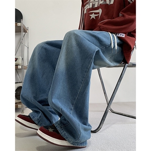 美式潮牌水洗复古牛仔裤新款宽松嘻哈休闲时尚百搭直筒裤图片