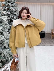 黄色大翻领羊羔毛拼接羽绒服女冬季2025新款小个子短款加厚派克服，女装羽绒服，慧尚依恋