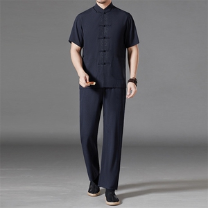 夏季中老年风唐装套装宽松短袖盘扣爷爷装太极服MJ7222-P108图片