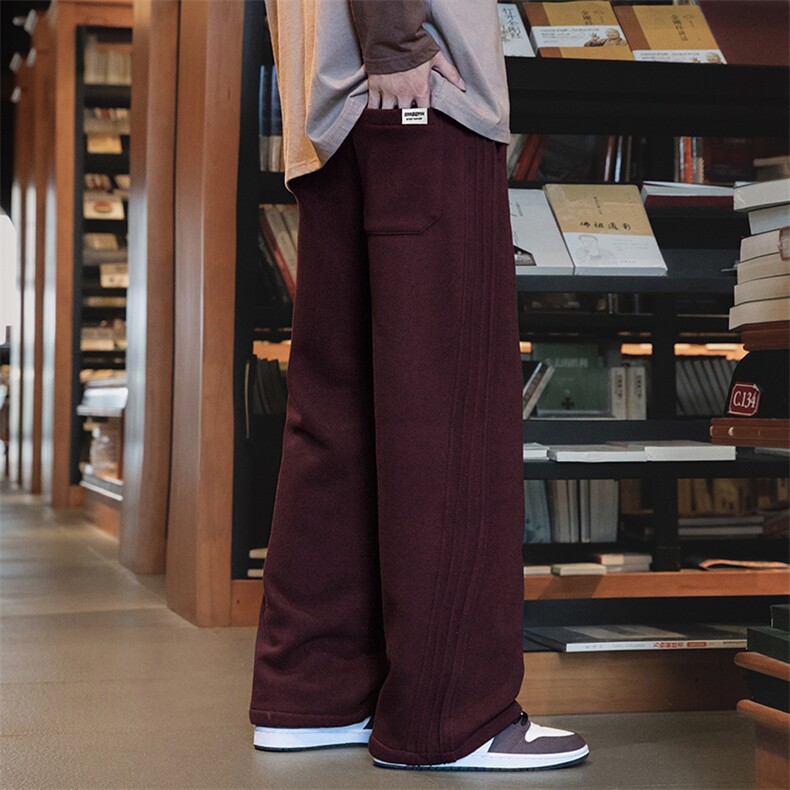 条纹休闲卫裤男秋冬潮直筒裤宽松阔腿拖地长裤Z9860-P45/加绒P55,男装休闲裤,星座509