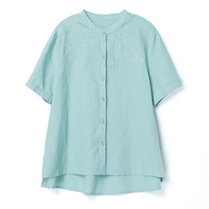2023夏季新款简约时尚休闲舒适棉麻刺绣开衫上衣，女装衬衫，独衣靓