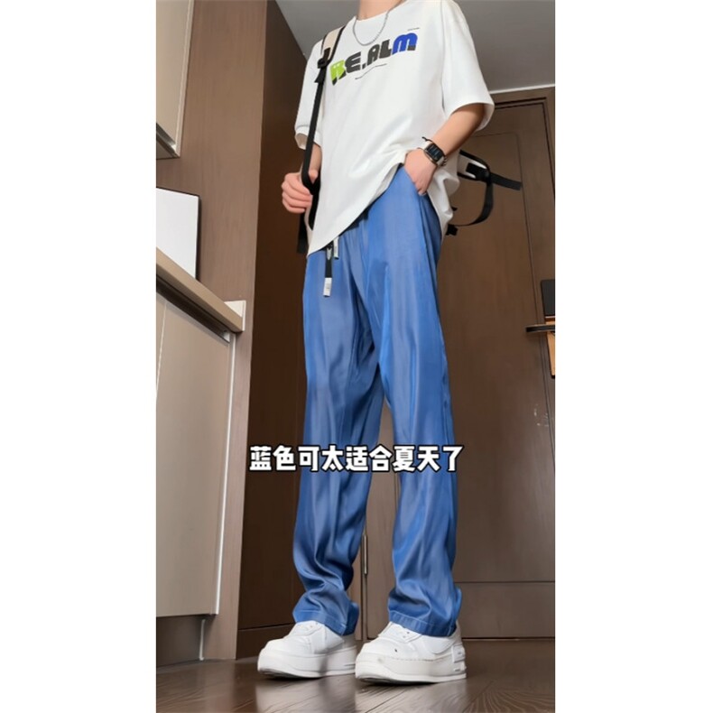 ！冰丝裤男夏季薄款高级感垂感阔腿休闲裤BK0003-特P30,男装休闲裤,电商B388