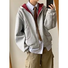 美式潮牌撞色连帽休闲外套春季纯色宽松百搭重工外套卫衣WY138，女装短外套，星座1116A（原606A-3）