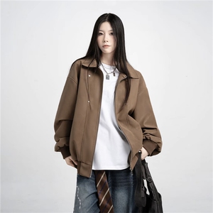 网图 同款美式翻领纹理感PU皮夹克皮衣机车服外套JK508-P90图片