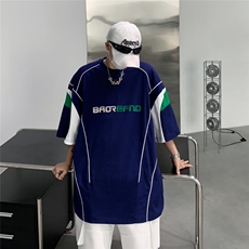 美式复古运动球服线条拼接短袖T恤男夏新款宽松球衣DT03-P42，男装T恤，星座1001-1