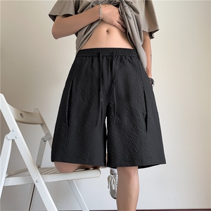 抖音品质夏季新款中缝宽松冰丝泡泡格短裤B315-K25541-特p25控48图片